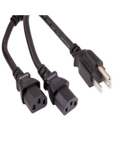 6ft 16 AWG Universal Power Cord Splitter Cable (NEMA 5-15P to IEC320 C13 x 2), Black